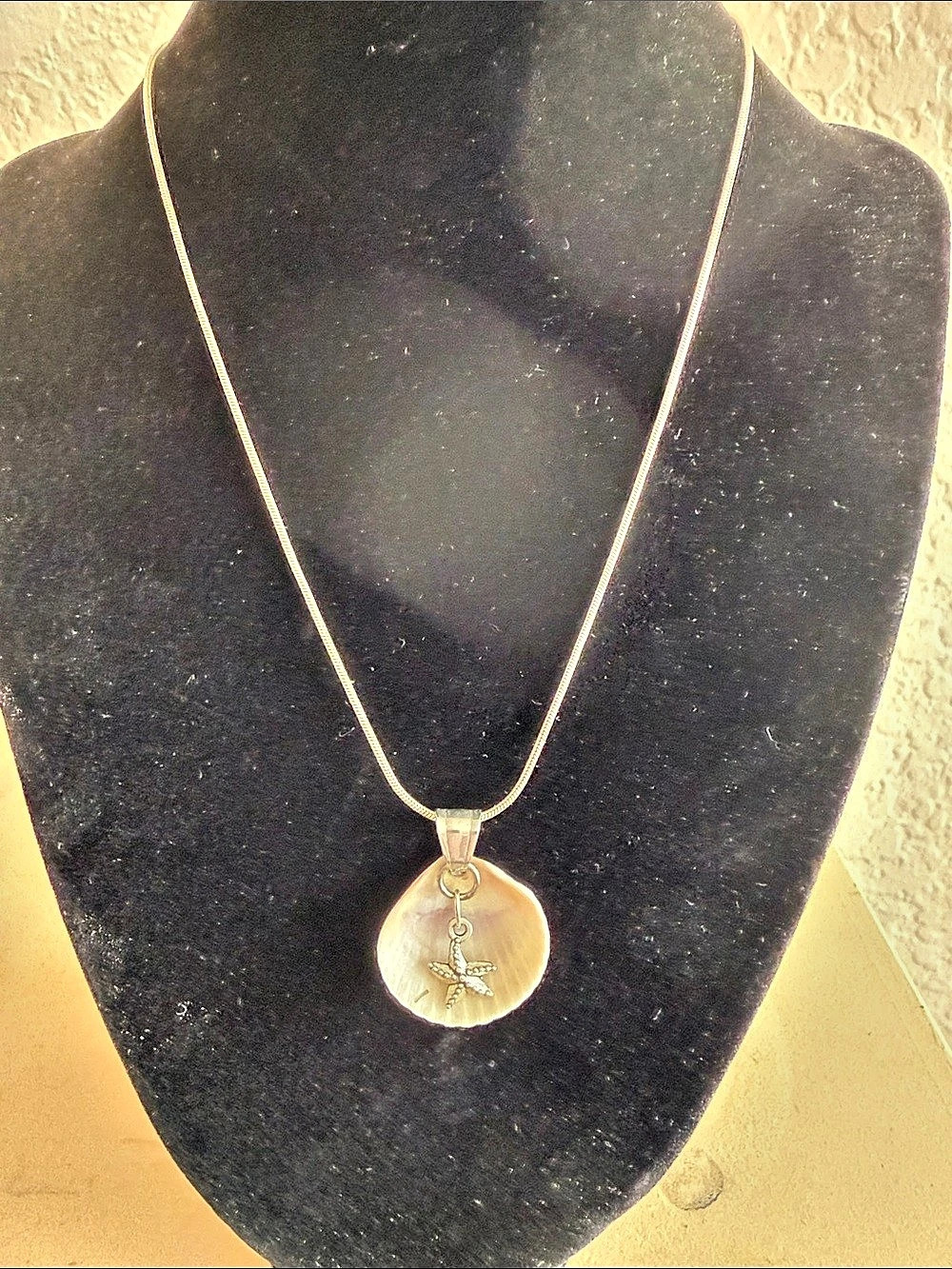 Pink Calico Shell Pendant Necklace with Starfish Charm